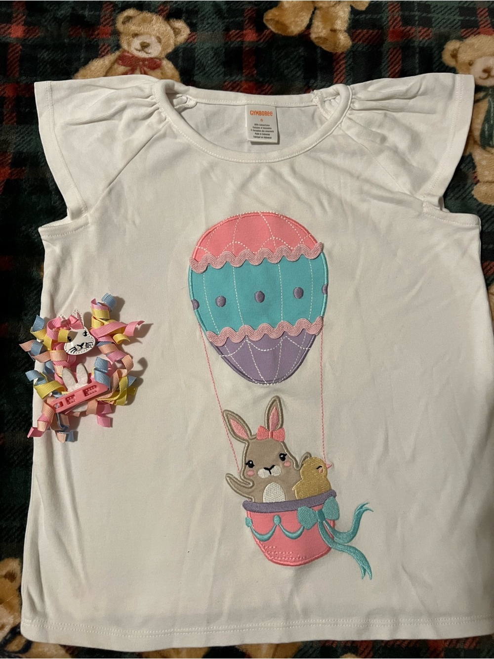 Gymboree White Tee with Pastel Hot Air Balloon Bunny Applique